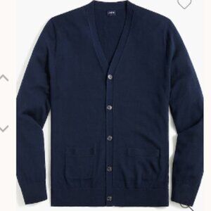 J Crew Factory Machine-washable merino wool-blend cardigan sweater Navy Grandpa